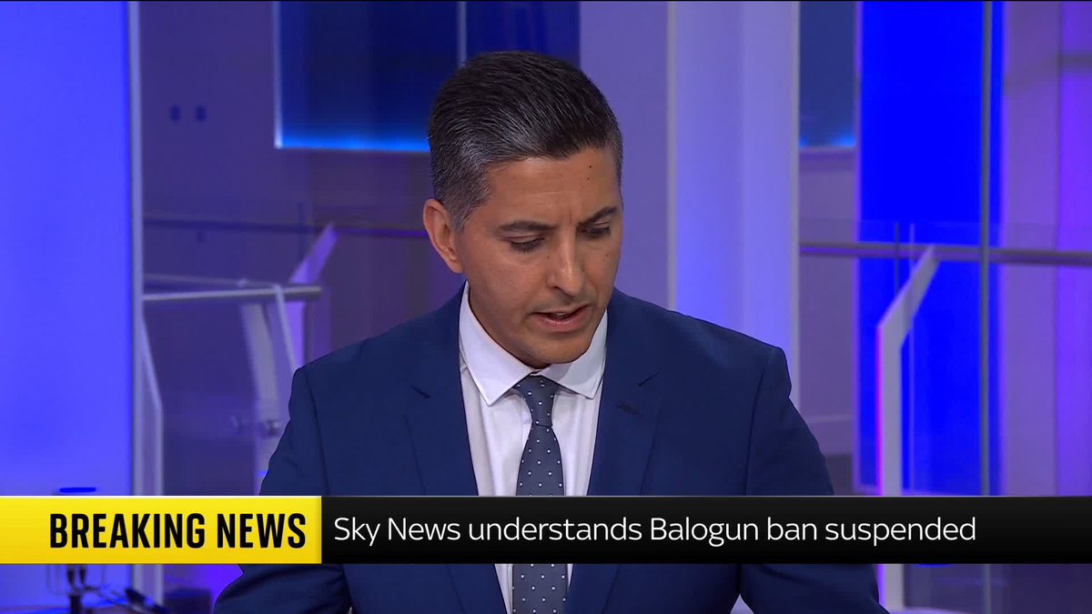 BREAKING: Balogun ban suspended, Sky News understands. 📺 Sky 501, Virgin 602, Freeview 233 and YouTube