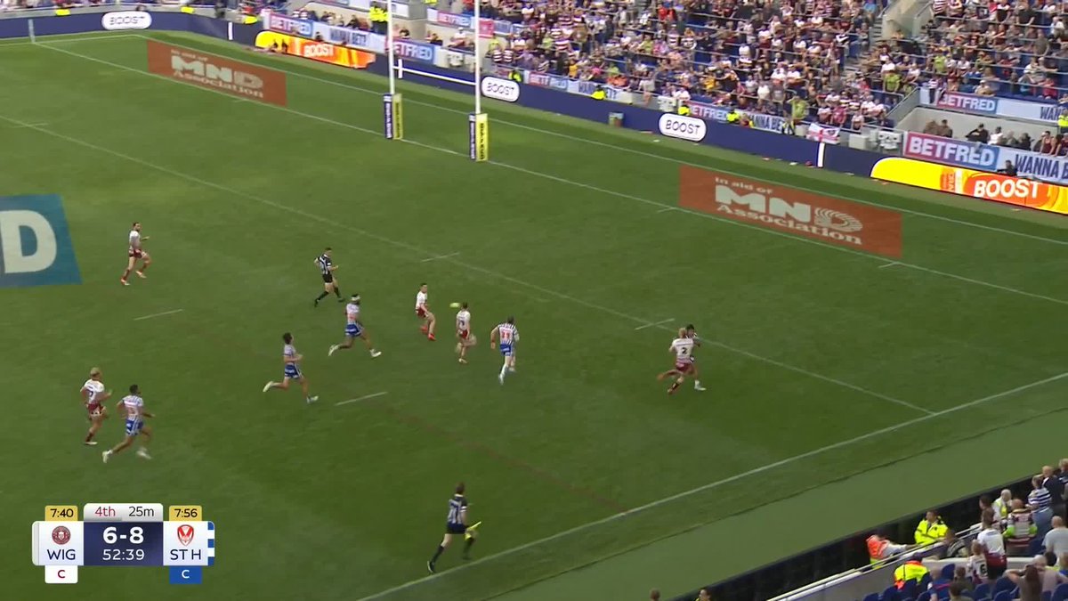 Jai Field breaks away and scores a crucial try for Wigan! 🔥
