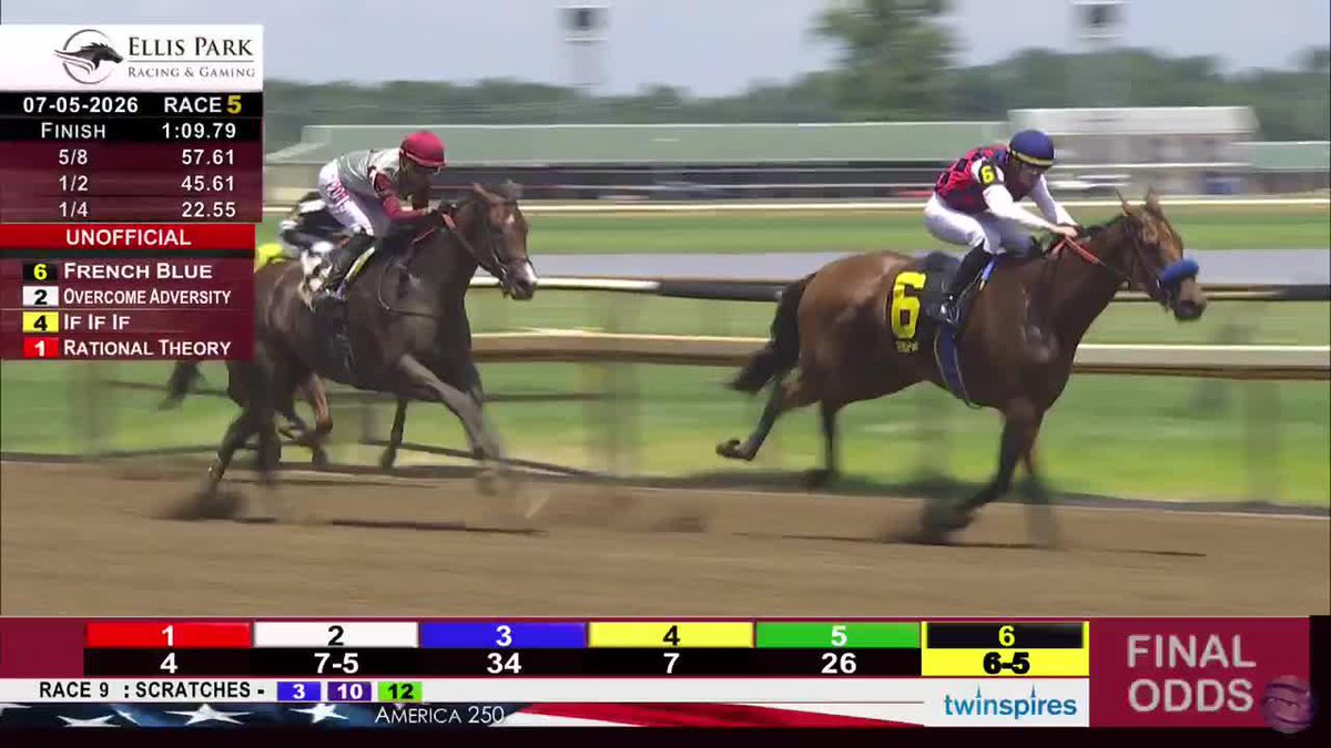 Bob Baffert + Florent Geroux at the Pea Patch = easy money!🤑💵 𝗙𝗥𝗘𝗡𝗖𝗛 𝗕𝗟𝗨𝗘 sits a perfect stalking trip to get the win for owner/breeder Three Chimneys Farm. #TwinSpiresReplay