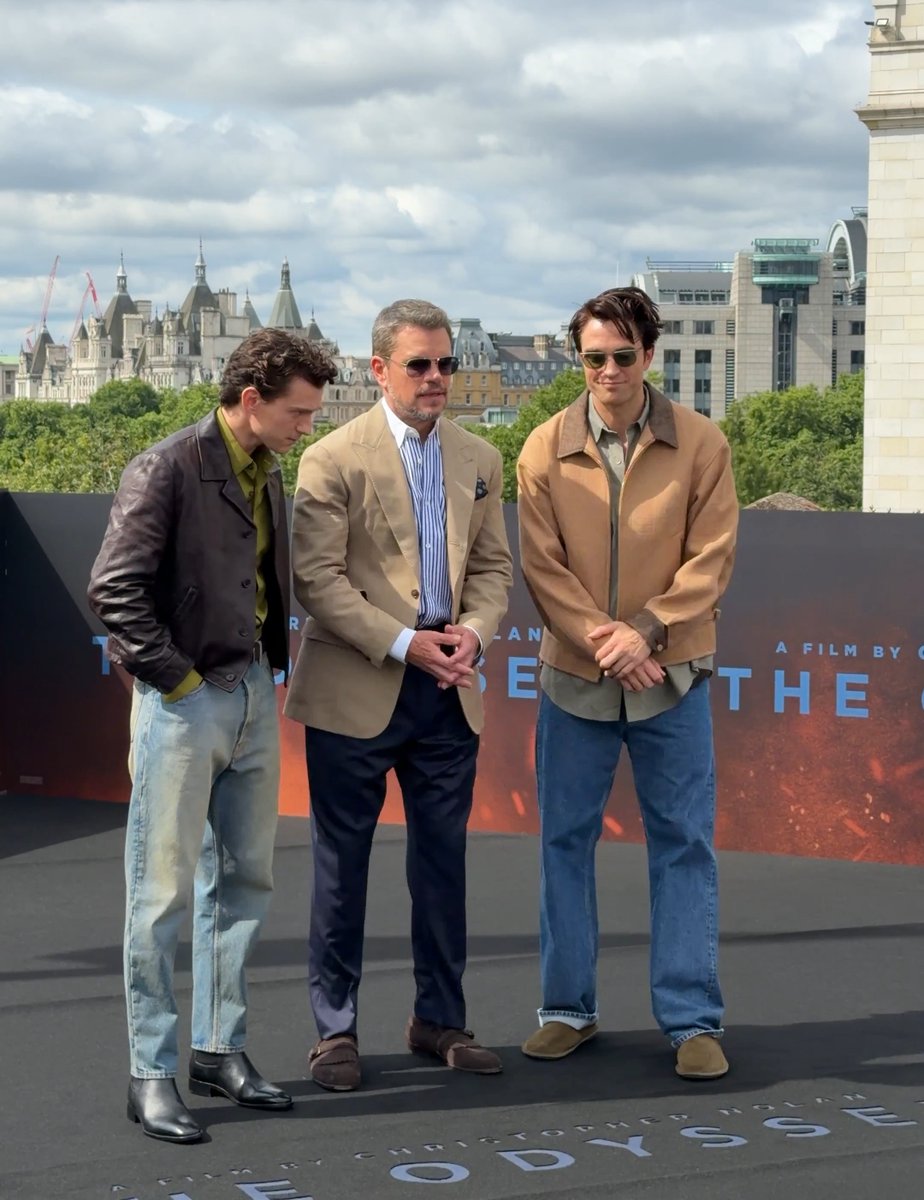 Swapping Ancient Greece for the rooftops of London, it's Matt Damon, Tom Holland and Robert Pattinson.
