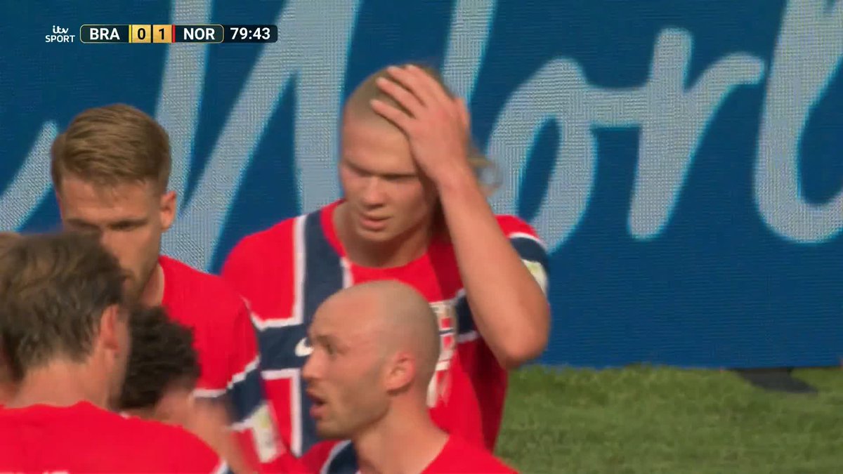 WHO ELSE? "Unstoppable" Haaland scores in his 14th straight international game to give Norway the lead over the Brazil after a goalless 80 minutes 🇳🇴