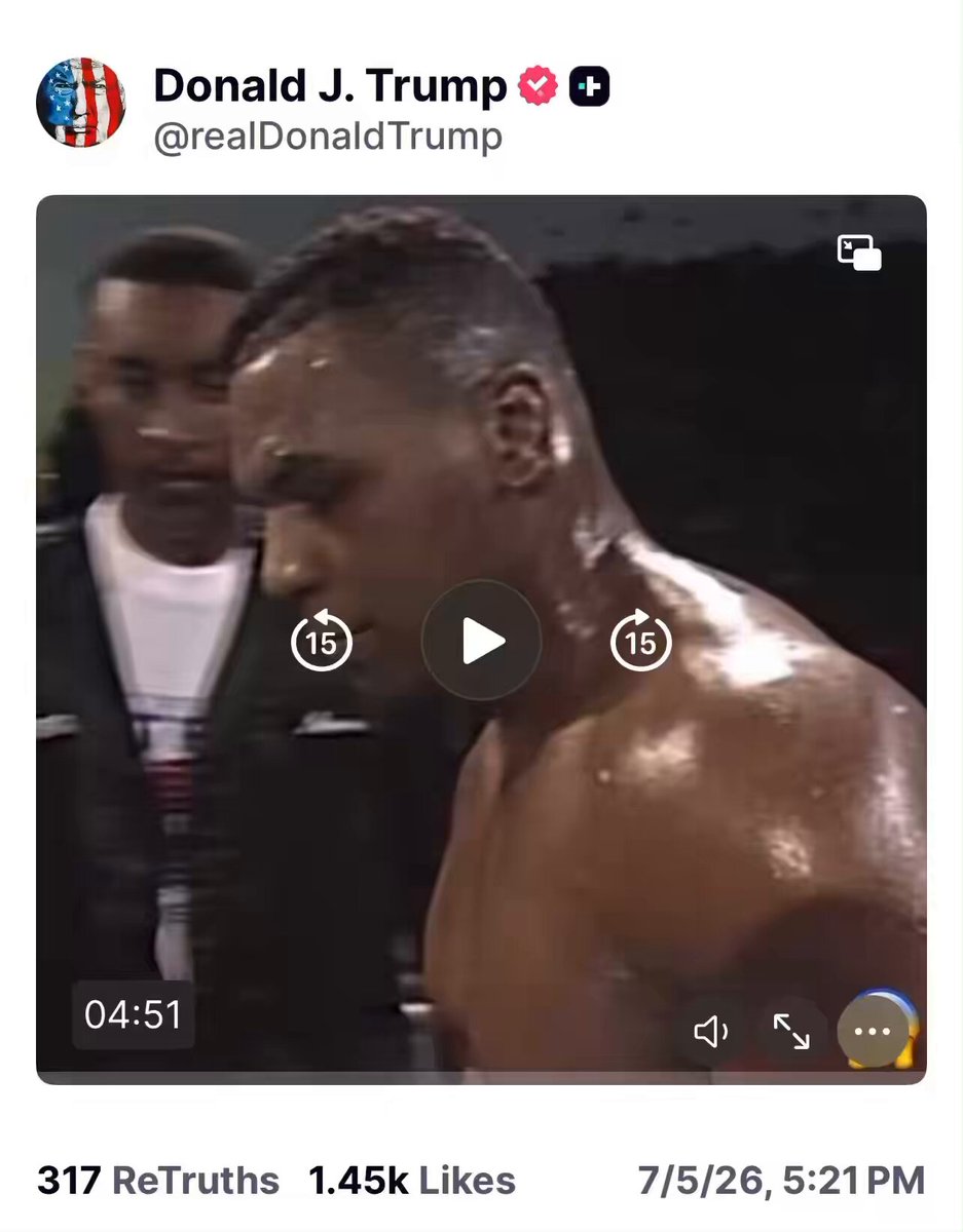 President Trump Post: TYSON KNOCKOUT!! 🥊 Record: 37 wins 1 Loss 0 Draws 33 KO’s 3+7+1+3+3=17 😏 🐸 WE ARE FIGHTING FOR LIFE. 💥🇺🇸✝️ WWG1WGA‼️‼️