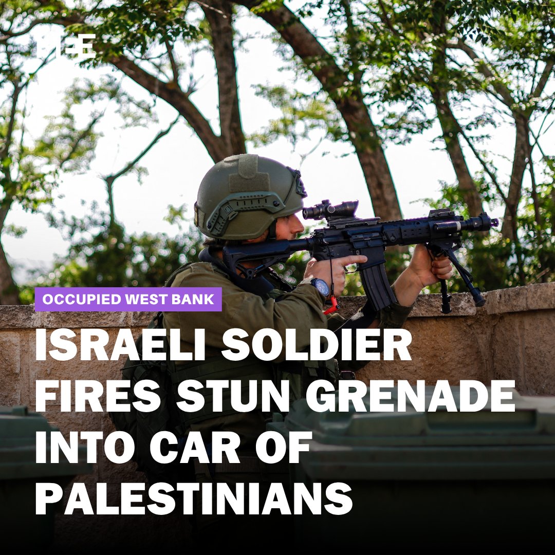 Footage appears to show an Israeli soldier firing a stun grenade into a car full of young Palestinians during a raid on the Qalandiya refugee camp in the occupied West Bank on Sunday. The soldier seemed to force the car door closed as it went off.