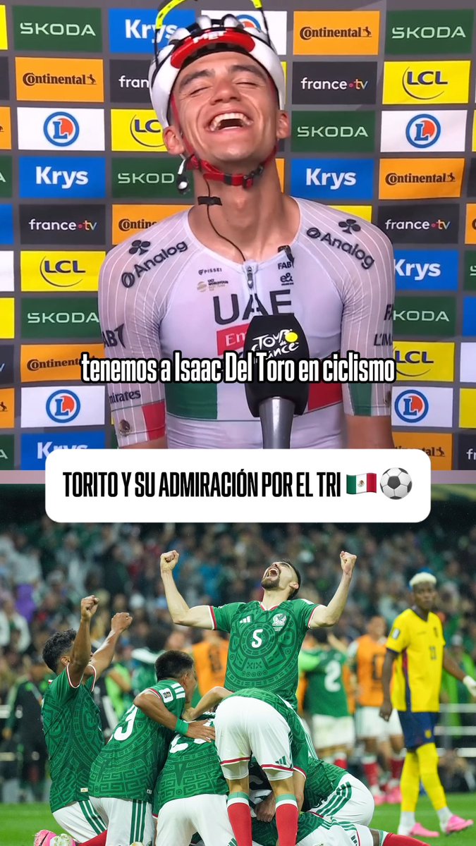 "LO QUE ELLOS ESTÁN HACIENDO ES UNA LOCURA" 😍 🇲🇽 El especial mensaje de Isaac del Toro sobre la Selección Mexicana. Les dedicó estas palabras luego de su victoria en el Tour de Francia. 👏 ¡VIVA MÉXICO!