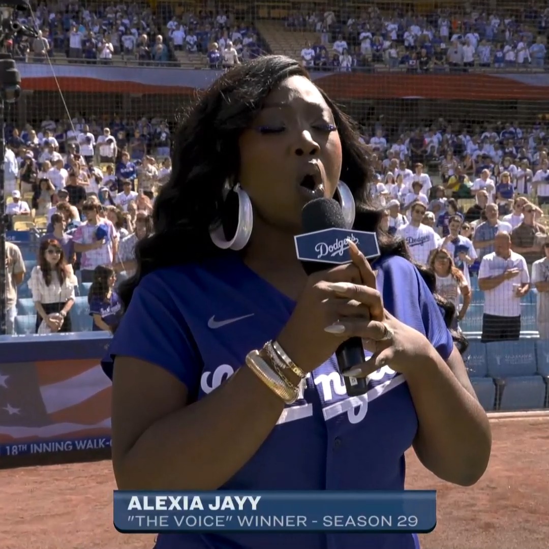 The Voice winner Alexia Jayy sings the national anthem ahead of Dodgers vs. Padres. Catch the new season this September on NBC &amp; Peacock! 🎤
