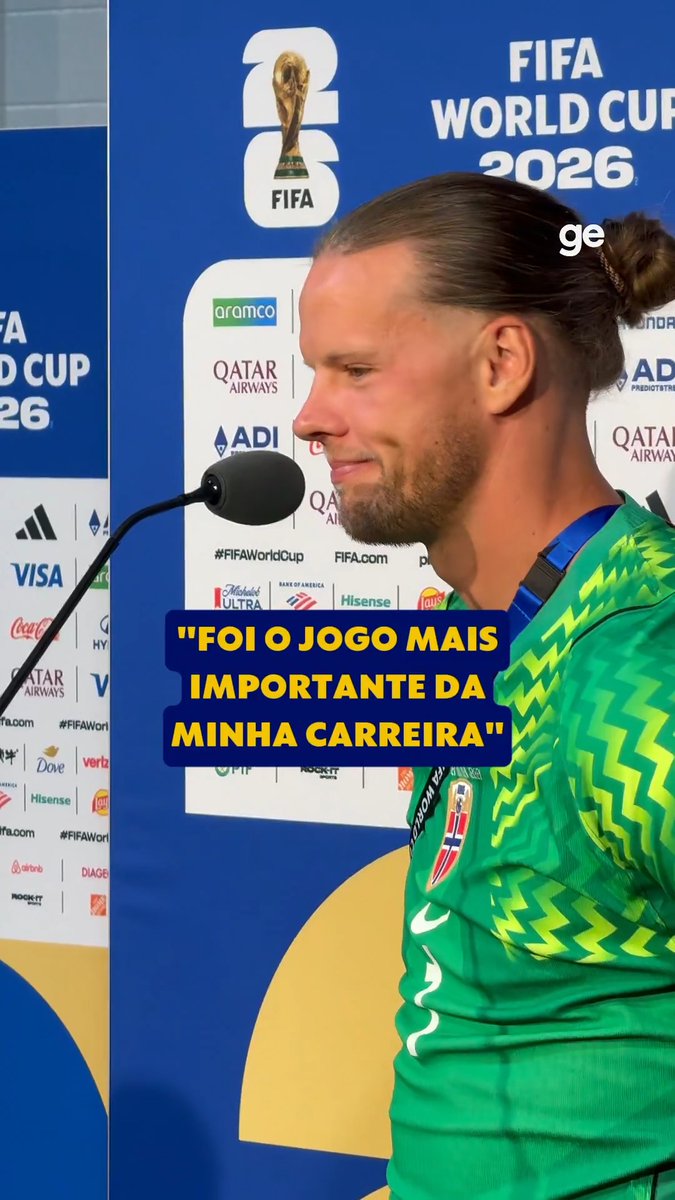 🇳🇴 Em entrevista após a vitória por 2 a 1 sobre o Brasil nas oitavas de final da Copa do Mundo, Ørjan Nyland afirmou que este foi o jogo mais importante de sua carreira e brincou: “Todos sabem quem chamar quando precisam de alguém (goleiro).” #CopaNaGlobo #futebol #ge2026