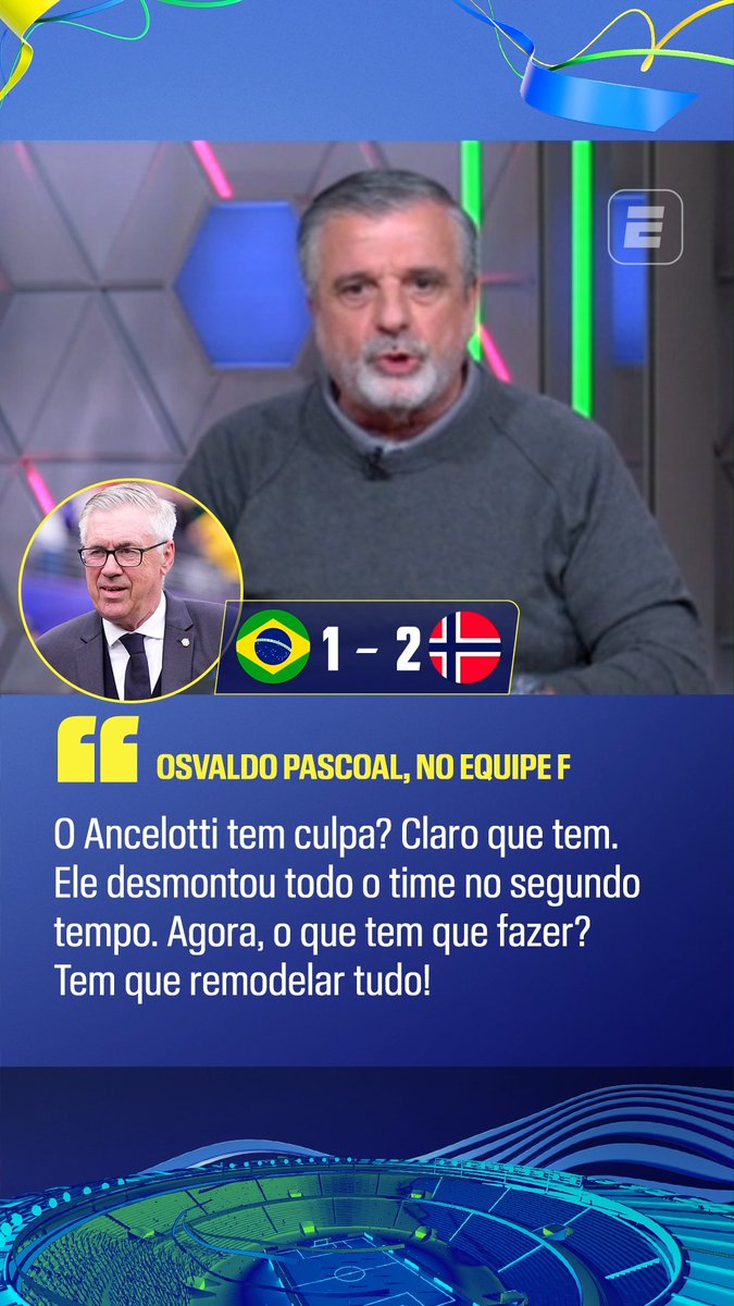 ‘TEM QUE REMODELAR TUDO’👀 Durante o Equipe F, nosso comentarista Osvaldo Pascoal falou sobre a eliminação da Seleção Brasileira para a Noruega por 2 a 1 na Copa do Mundo. Concorda com ele, fã de esportes? 👉 Assista à Copa do Mundo FIFA pela CazéTV, no #DisneyPlus, sem custo adicional. #ESPN2026 #FIFAWorldCup #Brasil #Noruega