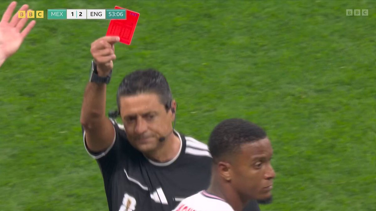 England are down to 10 men! Jarrell Quansah is sent off after a VAR review.