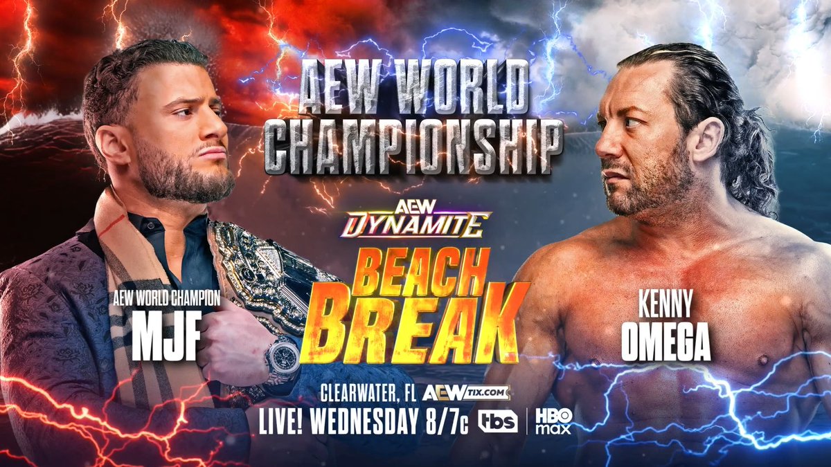 #AEWDynamite Beach Break 8/7c TBS & HBO Max This Wednesday, 7/8! AEW World Title Maxwell Jacob Friedman™️ vs Kenny Omega Omega made a deal with the Devil. If he can't defeat MJF for the AEW World Championship, he can never challenge for the title again. Omega vs MJF, THIS WEDNESDAY!