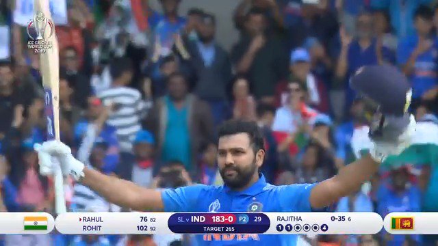 - 122*(141) vs SA - 140(113) vs PAK - 102(109) vs ENG - 104(92) vs BAN - 103(94) vs SL HISTORIC FOR ROHIT SHARMA "OTD IN 2019" - First batter in the history to score 5 Hundreds in a Single World Cup, one of the greatest 🇮🇳