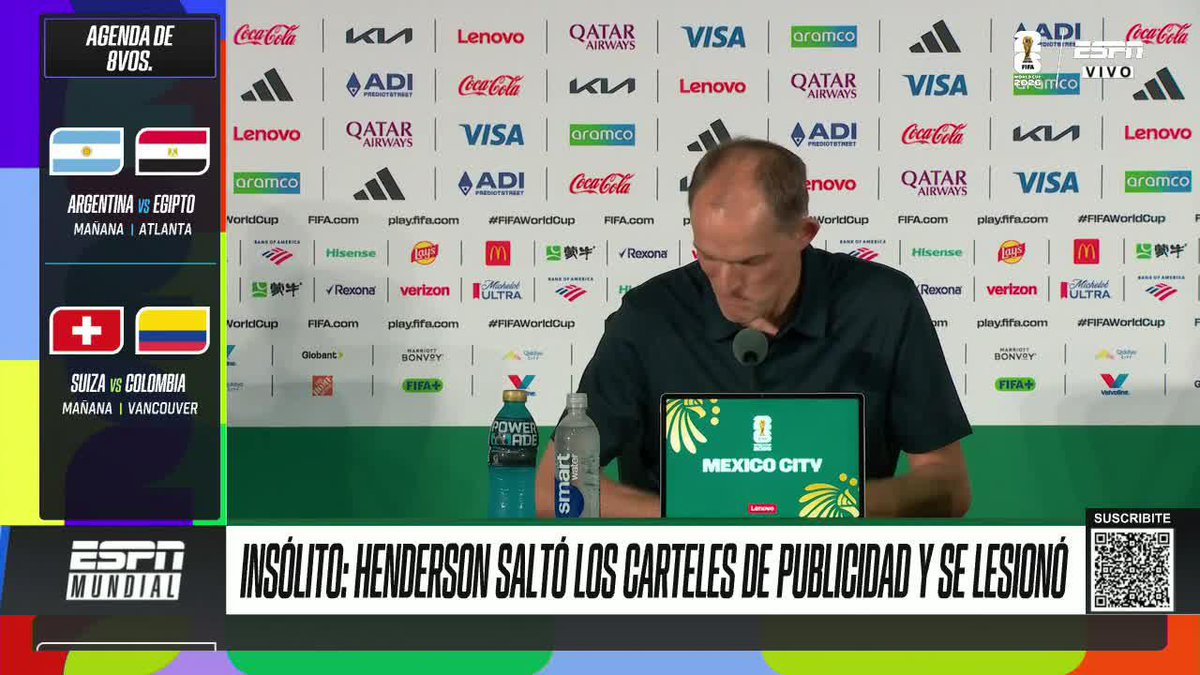 😱 Tuchel confirmó en conferencia lo que le sucedió a HENDERSON, luego de saltar un cartel de publicidad en los festejos ingleses en el Estadio Azteca... ¡Durísima baja! ⚽ #ESPNMundial 📺 Mirá los mejores partidos de la #FIFAWorldCup por ESPN, en el Plan Premium de #DisneyPlus