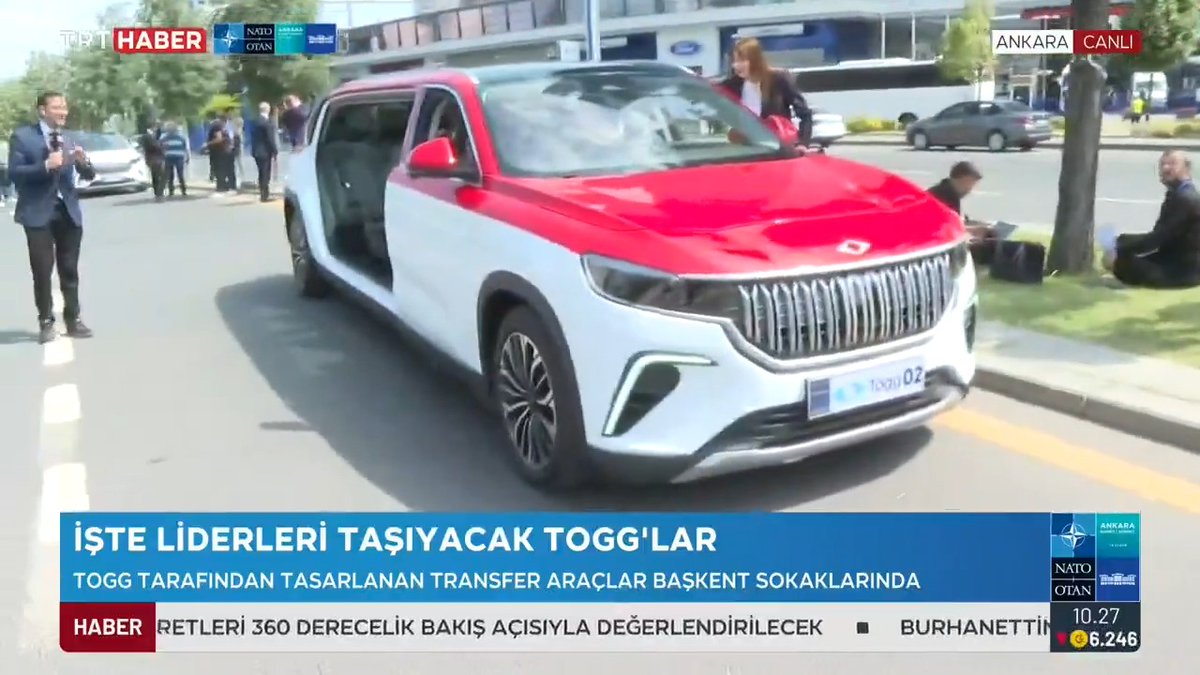 Liderleri Togg taşıyacak. TRT Haber, NATO Zirvesi için tasarlanan Togg transfer araçlarını görüntüledi.