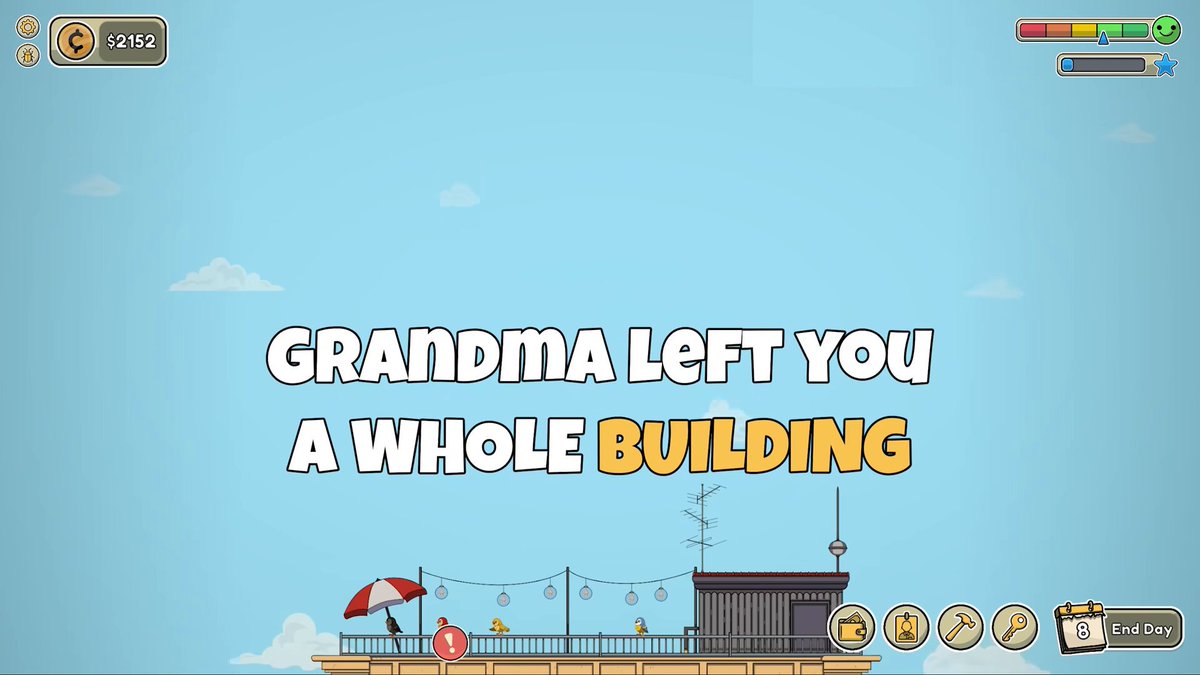 Apartman yöneticisi olduğumuz yerli oyun: Grandma Left Me A Building - Babaannenden miras kalan apartmanı eski günlerine geri döndür. - Kiracı bul, kira topla, binayı geliştir. - Geceleri gitar çalan elf ile felsefe profesörü dağ adamını komşu yapma hatasına düşme. - Cozy apartman yöneticiliği simülasyonu.