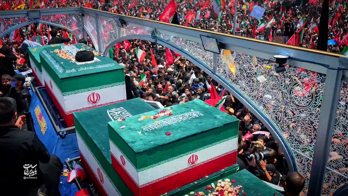 8 hours since the beginning of the funeral ceremony and people are still trying reach the vehicle with martyr Imam Khamenei &amp; his family to bid farewell.