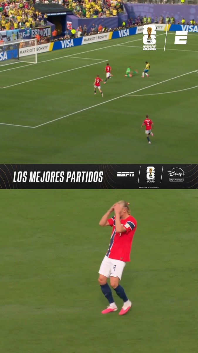 ¡EL ANDROIDE YA LO VEÍA VENIR! Haaland se agarró la cabeza y sufrió el mano a mano que tuvo Endrick ante Noruega cuando el partido iba 0-0... ¡pero el brasileño lo erró! ⚽ #ESPNMundial 📺 Mirá los mejores partidos de la #FIFAWorldCup por ESPN, en el Plan Premium de #DisneyPlus
