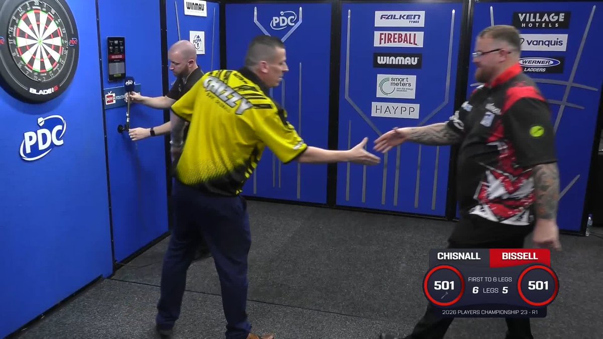 CHIZZY WINS THE DECIDER! Dave Chisnall is through to round two of #PC23, as Chizzy averages seven points less than Tom Bissell and beats The Bizzness 6-5! 📺 #PC23