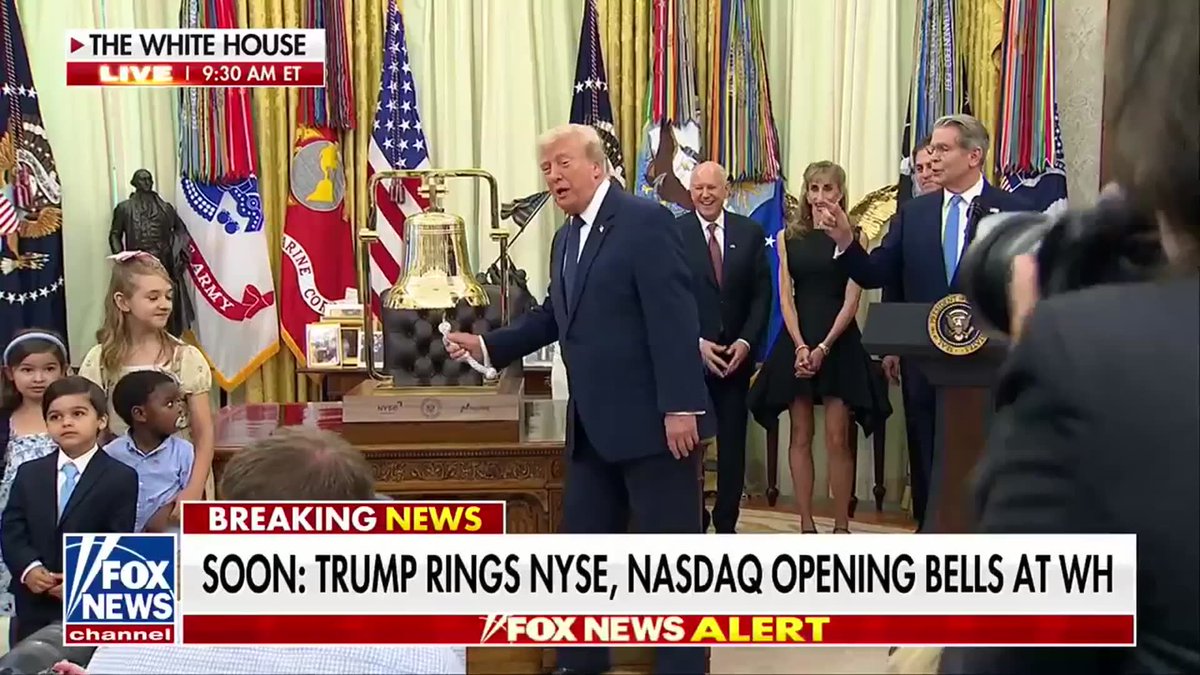 BREAKING: President Trump makes history ringing the opening bell for the NASDAQ and NYSE from the Oval Office.