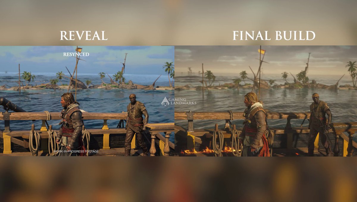 COMPARISON: Ubisoft listened to fan feedback about a particular scene in Assassin's Creed Black Flag Resynced and altered it in the final build to fit the vibes of the original game. Proof that fan feedback through constructive criticism prevails. Thank you, Ubi devs!
