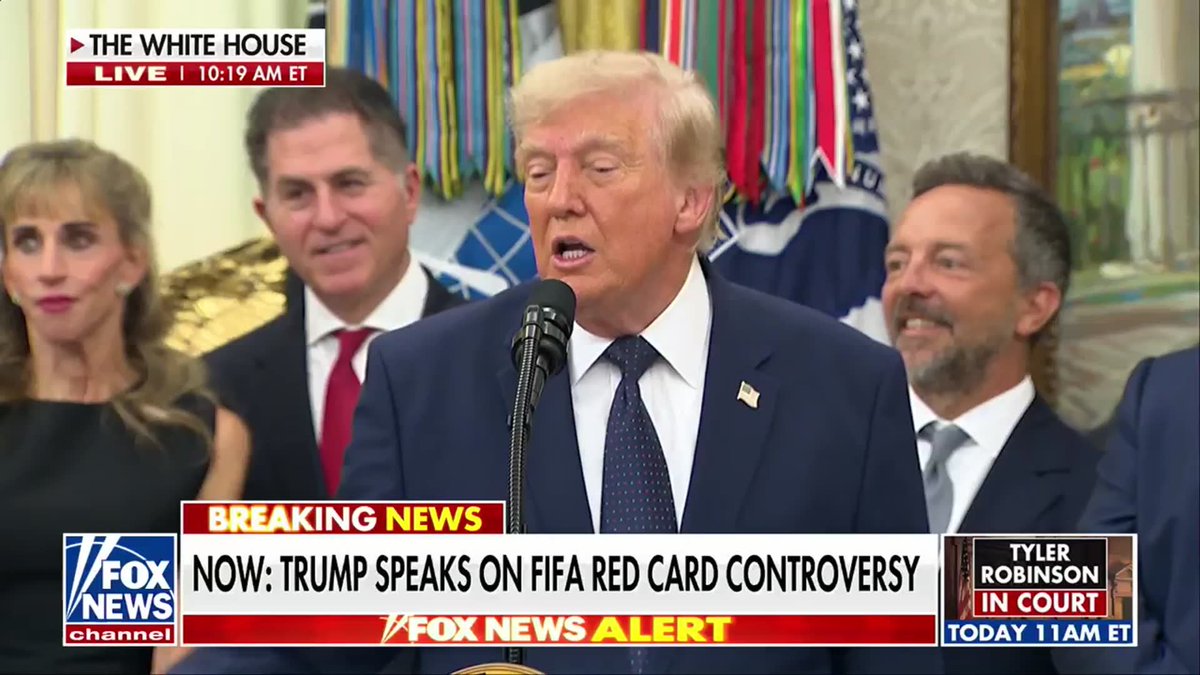 BREAKING: President Trump reveals the details of his conversation with FIFA President Gianni Infantino over the controversial red card call on star American player Folarin Balogun. "All I did was ask for a review because I didn't think it was a foul. And, you know, again, I'm good at this stuff. I didn't think it was a foul. I thought it was two great athletes that crashed into each other and got entangled." "I think they made a really brilliant decision. I think the referee's call was horrible and nobody talks about that. They talk about the red card like it's fine, nobody talks the referee's decision to red card."