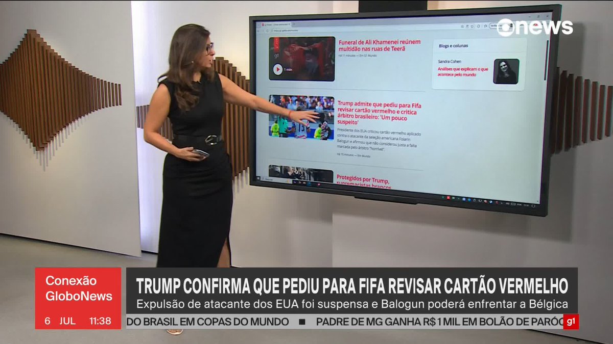 Donald Trump confirma que pediu para FIFA revisar cartão vermelho a jogador dos EUA. ➡️Assista à #GloboNews: #conexãoglobonews #DonaldTrump #futebol #FIFA