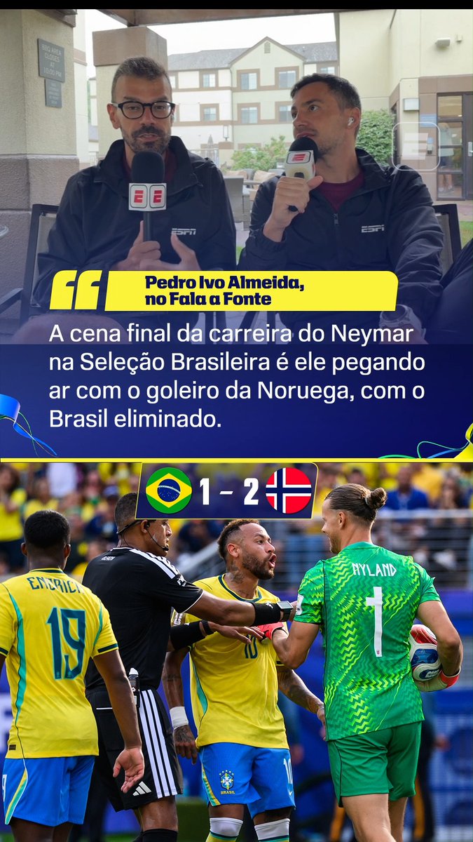 A ÚLTIMA IMAGEM DE NEYMAR! No Fala a Fonte, Pedro Ivo Almeida falou sobre o episódio final de Neymar com a camisa da Seleção Brasileira, provocando o goleiro da Noruega após fazer o gol de pênalti no último minuto da eliminação do Brasil nas oitavas de final da Copa do Mundo Assista à Copa do Mundo FIFA pela CazéTV, no #DisneyPlus, sem custo adicional. #ESPN2026 #FIFAWorldCup