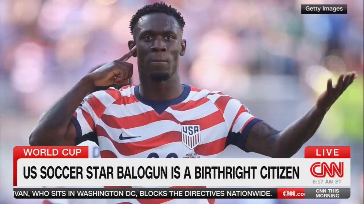 Host: Folarin Balogun, the star player, is a birthright citizen. His mother, who is Nigerian, was pregnant when the family was visiting New York. She wasn't allowed to board a plane back home and gave birth to Folarin in Brooklyn. His mother says she believes it was fate.