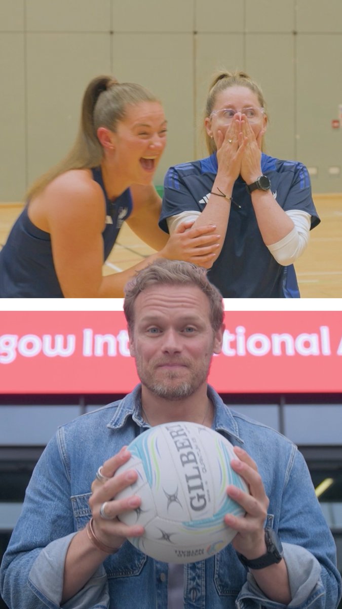 Surprising Scottish Thistles coach and Outlander superfan Kath Tetley with Sam Heughan! 😄💙 #Glasgow2026