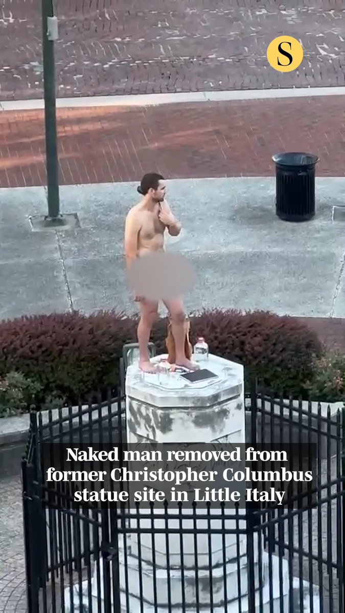 Baltimore Police removed a naked man from the former site of the Christopher Columbus statue in Little Italy where he appeared to pose as though he were a statue. “Believing the individual was suffering from a mental crisis, officers transported the 26-year-old male to an area hospital for evaluation,” a Baltimore Police spokesperson said in a statement to The Baltimore Sun. Read more: 🎥: Courtesy of Fox45