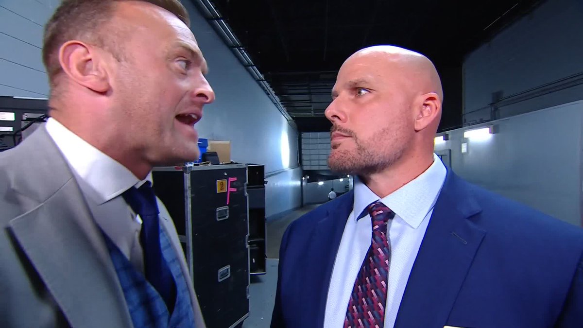 Things are getting HEATED between GM's Nick Aldis and Adam Pearce! 👀