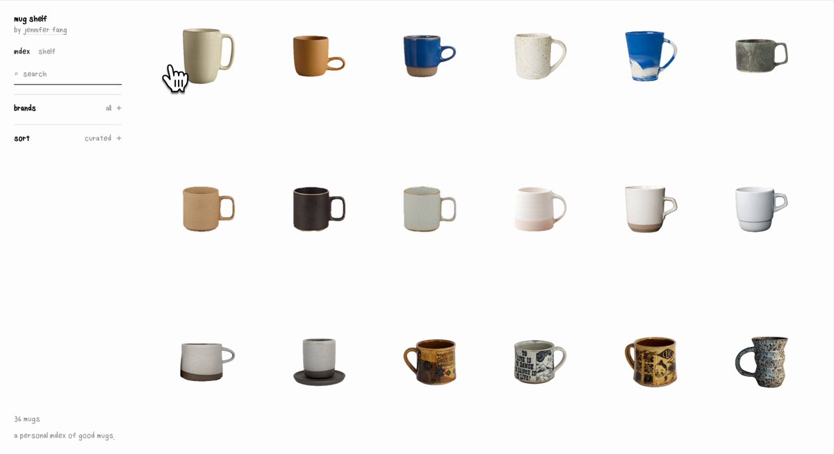 i made a website with all of my fav mugs whenever i go out to somewhere nice i'd always flip the plates upside down and write down nice ceramic brands you can put some on the famous SÆTTER shelf and then send the shelf to your partner (as a gift request :D) this is very inspired by ben and Justin Farrugia and Karissa's reminder of the shelf