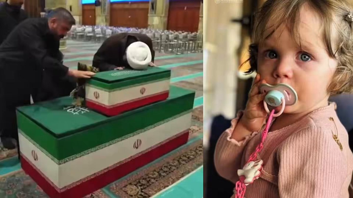 Little Zahra’s father kisses her casket and says goodbye. She was only 14 months old. Innocent angel