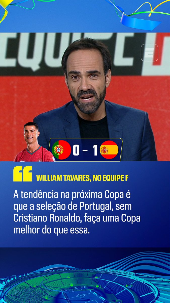 “A tendência na próxima Copa do Mundo é que a seleção de Portugal, sem Cristiano Ronaldo, faça uma Copa melhor do que essa.” 🎙️ William Tavares, na ESPN. 🎥 ESPN Brasil | SportsCenter Brasil