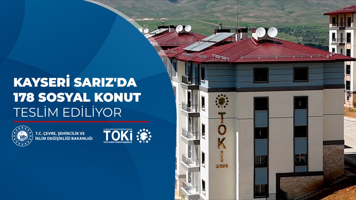 🏘️ Kayseri Sarız Kızılpınar mh. 2. Etap'ta 1️⃣7️⃣8️⃣ sosyal konut tamamlandı. 🗓️ 2️⃣2️⃣ Haziran - 1️⃣0️⃣ Temmuz 2️⃣0️⃣2️⃣6️⃣ tarihleri arasında hak sahiplerine teslim ediliyor. 👨👩👧👦 Hak sahibi vatandaşlarımıza yeni yuvalarında huzurlu, sağlıklı ve mutlu bir yaşam dileriz. 📌 Teslim programı için👇