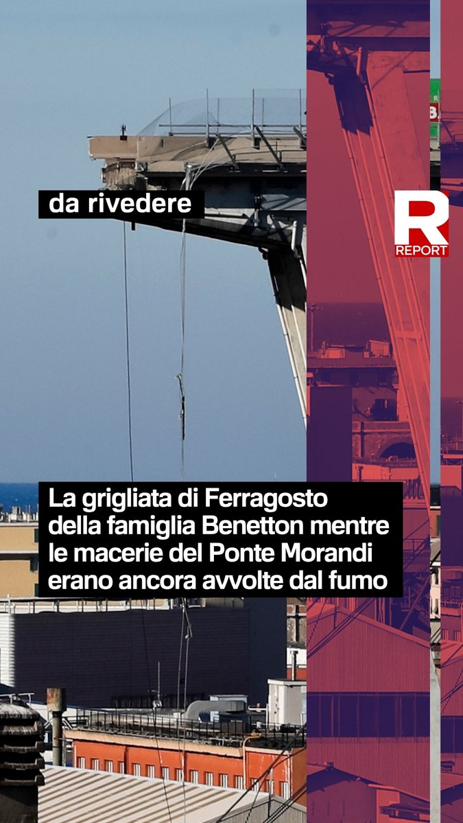 15 agosto 2018. Le macerie del ponte Morandi sono ancora fumanti, i soccorritori continuano a scavare per cercare i corpi di tutte le 43 vittime. Ma la famiglia Benetton non rinuncia alla tradizionale grigliata di Ferragosto a Cortina D’Ampezzo. Report Estate, domenica su #Rai3