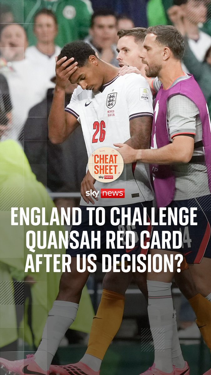 England are reportedly considering whether to appeal against Jarell Quansah’s red card. This follows FIFAs decision to postpone the suspension of US striker Folarin Balogun. Sophy Ridge and Wilfred Frost consider the damage that has been done by this precedent.