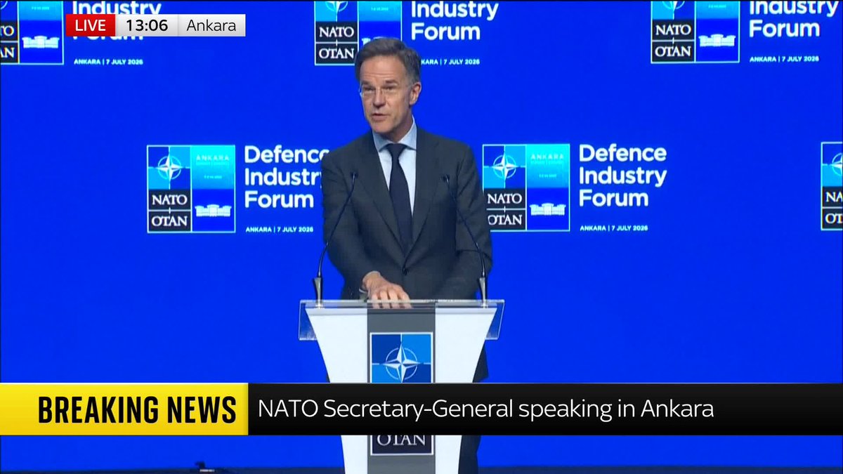 'No team wins because of one brilliant player. Everyone matters. No one wins alone.' Using football as an analogy in his speech in Ankara, NATO Secretary-General Mark Rutte emphasises the importance of the defence organisation. 📺 Sky 501, Virgin 602