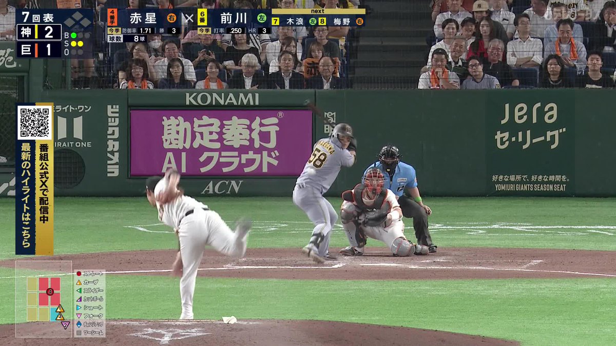 この1点は大きい 前川右京がライトへホームラン タイガース2点リードで終盤へ ⚾️巨人×阪神 #阪神タイガース #だったらDAZN