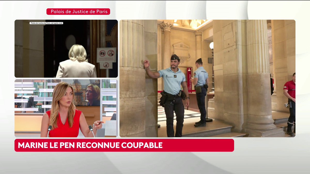 🔴 Marine Le Pen est condamnée à trois ans d'emprisonnement dont deux ans avec sursis et un an ferme aménageable, et à une peine d'inéligibilité de 45 mois dont 30 mois assortis du sursis dans l'affaire des assistants parlementaires européens du FN. #canal16