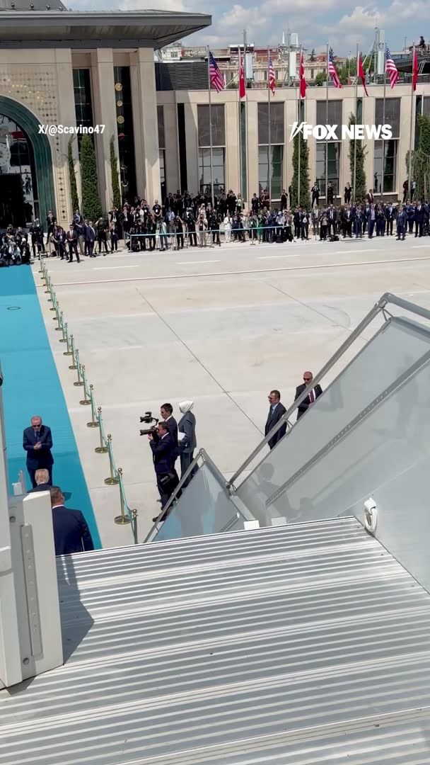 President Trump is wheels down in Turkey. Behind the scenes video shows Air Force One touching down as Turkish President Erdoğan personally greets President Trump on the tarmac ahead of the high-stakes NATO Summit in Ankara.