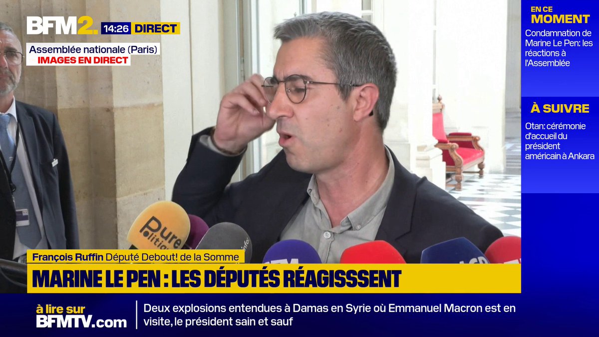 Condamnation de Marine Le Pen: "Comment peut-on imaginer une candidate à l’élection présidentielle qui fait campagne avec un bracelet électronique ?", réagit François Ruffin, député Debout! de la Somme #BFM2