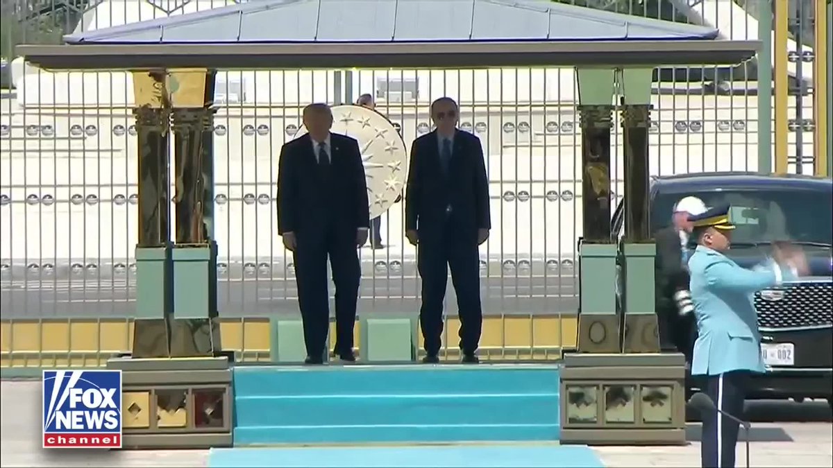 NOW: President Trump is greeted at the Turkish Beştepe Presidential Compound with a formal state arrival ceremony featuring the Star-Spangled Banner ahead of this week's NATO summit.