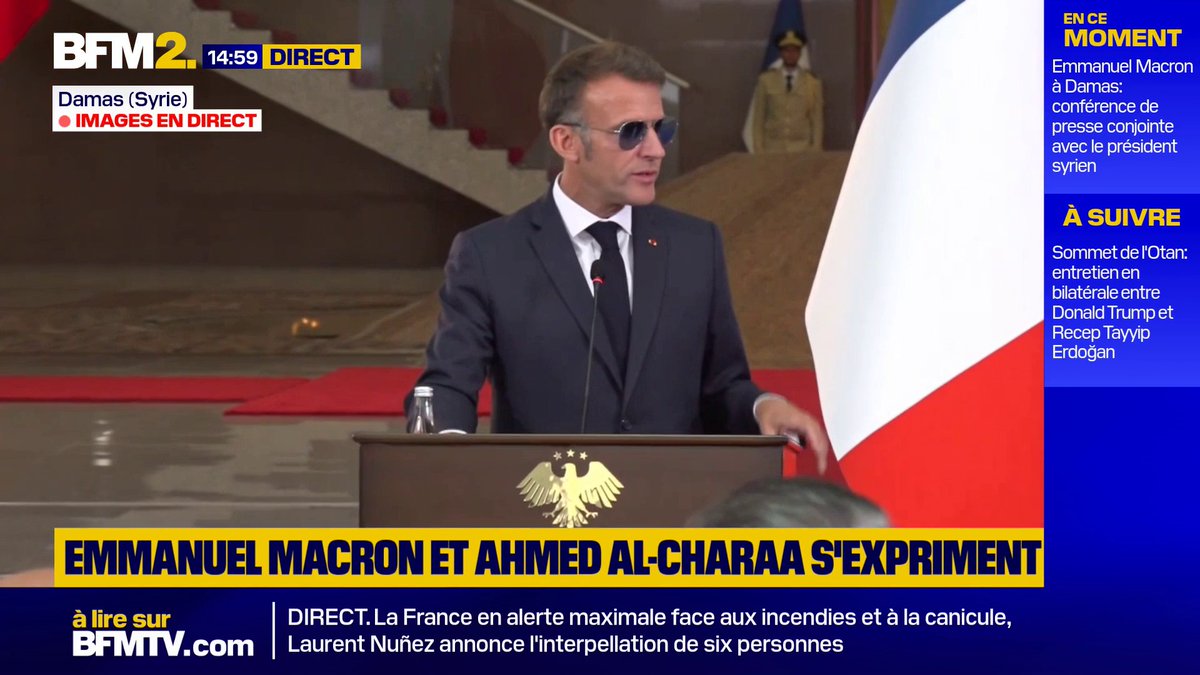 "Y compris pour sa propre sécurité, Israël n'a jamais intérêt à violer la souveraineté de ses voisins", estime Emmanuel Macron en visite en Syrie #BFM2
