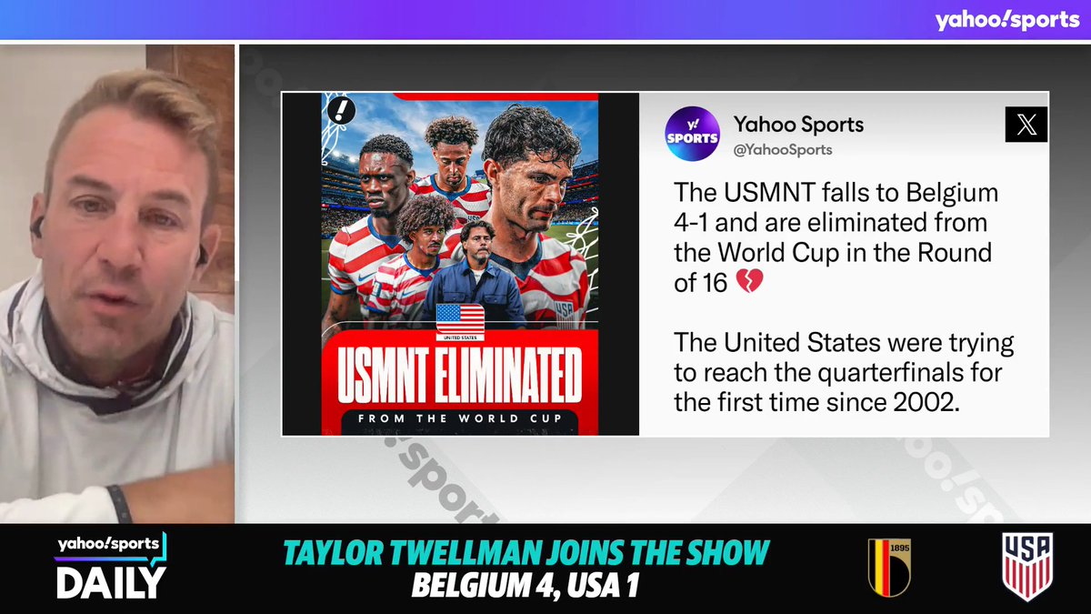 “They were overwhelmed.” 😳 Taylor Twellman on what went wrong for the USMNT in its Round of 16 defeat to Belgium. (via Yahoo Sports Daily)