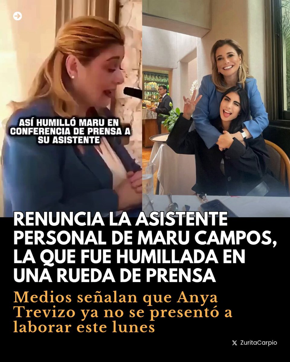 ⚠️Anya Trevizo, asistente particular de la gobernadora de #Chihuahua, Maru Campos, habría presentado su renuncia tras un regaño público que recibió de la mandataria. Trevizo acompañaba a Campos desde su etapa como presidenta municipal y era considerada una de sus colaboradoras más cercanas, con vínculos que trascendían lo laboral.