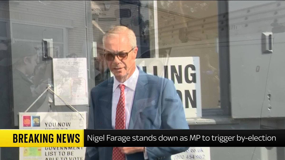 .Sam Coates Sky reacts after Reform UK's Nigel Farage said he's resigning as an MP, triggering a by-election in Clacton. He will contest the vote, which he's dubbed a "people vs establishment" election. 📺Sky 501/YT