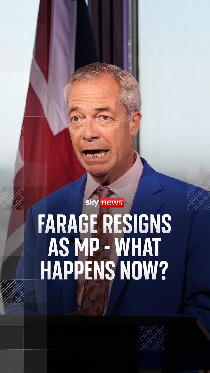 Nigel Farage has announced he is resigning as an MP for Clacton-on-Sea and will contest the upcoming vote in the constituency. It comes as the parliament's standards commissioner has opened a new investigation into his finances. Sam Coates Sky says the Reform UK leader has 'put the question of his future to the people of Clacton rather than the standards commissioner'. 🔗