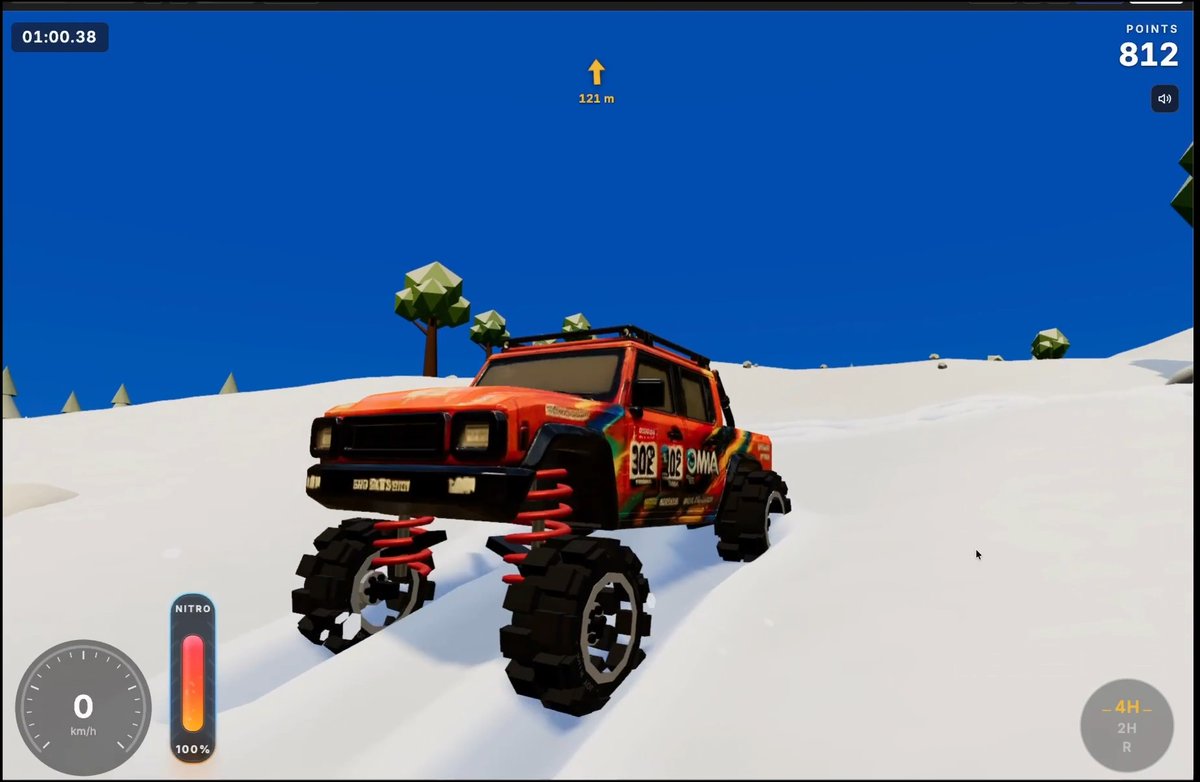 I transformed the game into a downhill snow run with jumps and added a lowrider-style hydraulic dance mode. I also added a speed FX and a huge downhill track, like a snowboarding game. I still love the snow displacement effect. All of this made with Omma AI + ThreeJS of course. What should I name this game? Btw, who wants to play it?