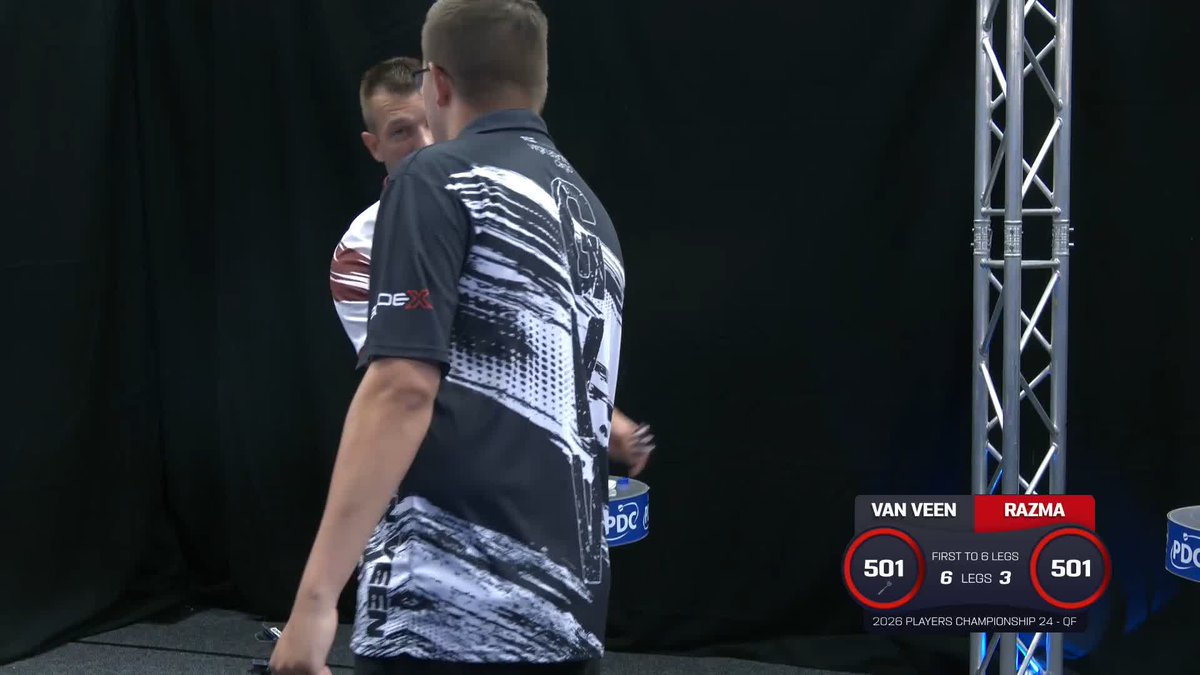 VAN VEEN INTO THE SEMI-FINAL! Gian van Veen is through to the semi-finals of #PC23, as the world number beats Madars Razma 6-3 and will take on a rampant Luke Woodhouse for a place in Tuesday's showpiece! 📺 #PC24