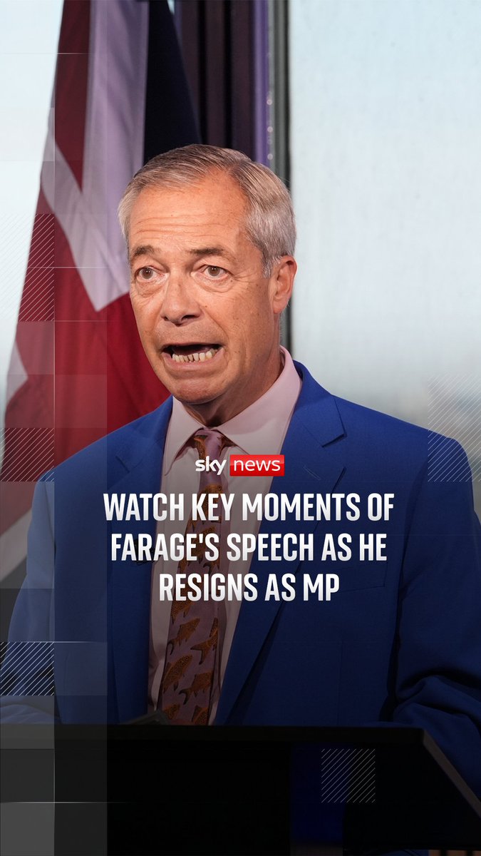 WATCH: Key moments of Farage's speech as he resigns as MP and triggers Clacton by-election It comes after he said he was facing a second standards investigation over claims about donations.
