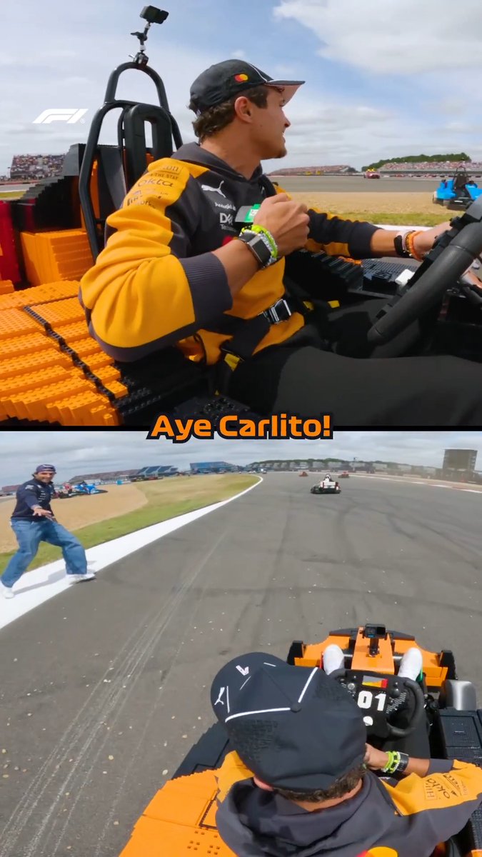 More Carlando chaos on the drivers' parade 😅 Sainz grabs a lift with Norris after beaching his LEGO car in the gravel 🫶 #F1 #BritishGP